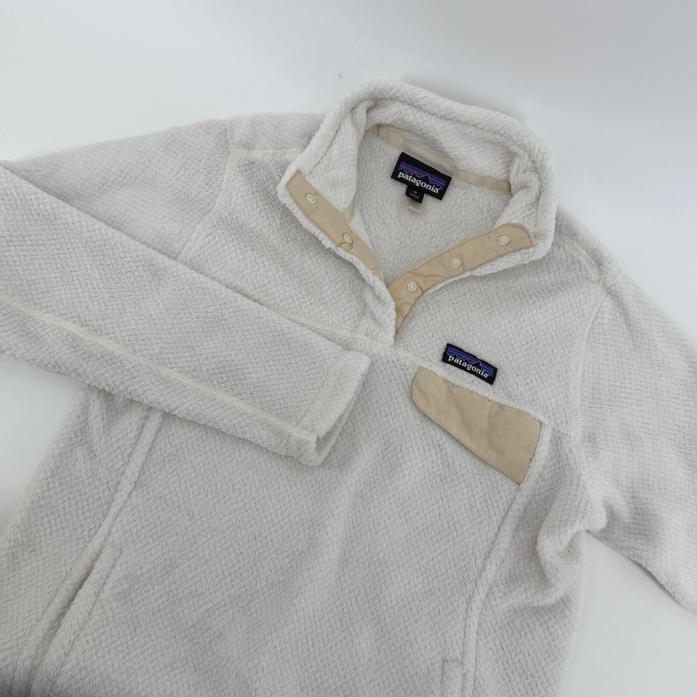 Patagonia Womens Medium Re-Tool Snap-T Fleece Pullover Cream Tan 25443
